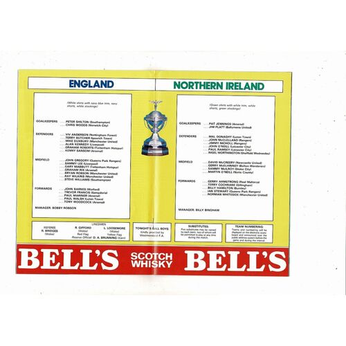 1984 England v Northern Ireland Football Programme