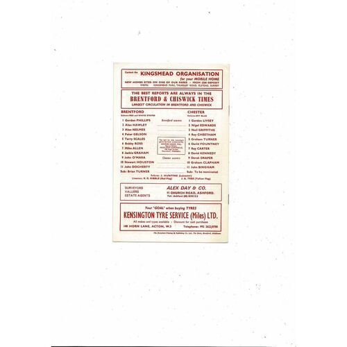 1971/72 Brentford v Chester City Football Programme