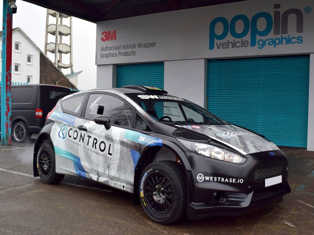 Commercial motorsport wrap on a Ford Fiesta R5 race car