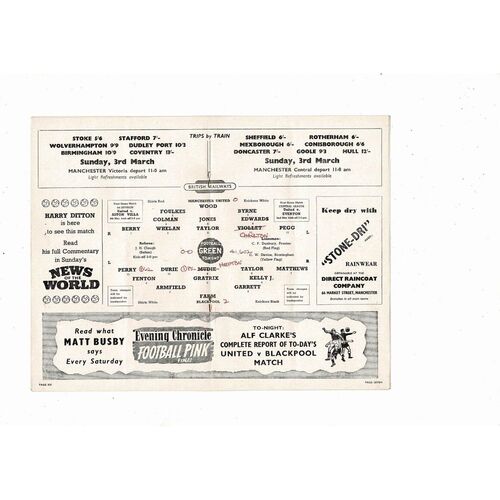 1956/57 Manchester United v Blackpool Football Programme