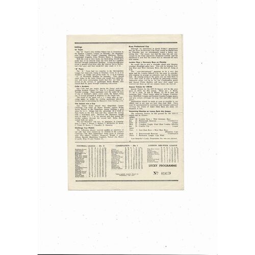 1954/55 West Ham United v Rotherham United Football Programme