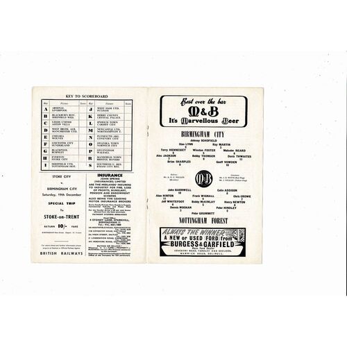 1964/65 Birmingham City v Nottingham Forest Football Programme