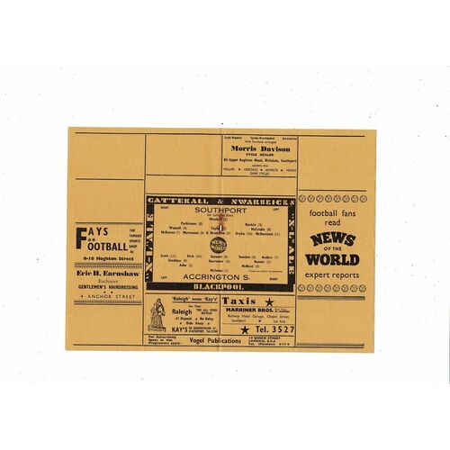 1957/58 Southport v Accrington Stanley Football Programme