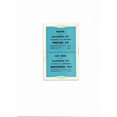 1957/58 Manchester City v Preston Football Programme