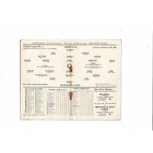 1936/37 Arsenal v Sunderland Football Programme
