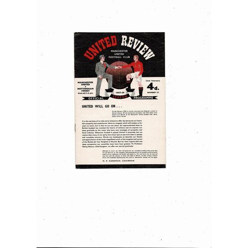 1957/58 Manchester United v Nottingham Forest Football Programme