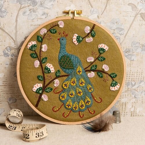 Flamboyant Peacock Appliqué Hoop Craft Kit by Corinne Lapierre