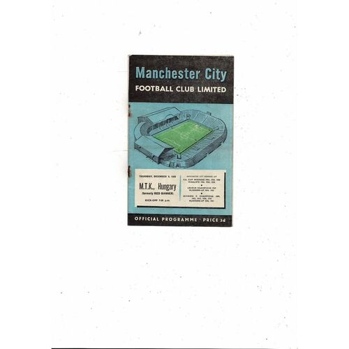 Manchester City v MTK Hungary Friendly Football Programme 1956/57