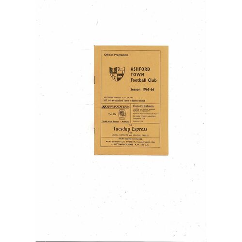 1965/66 Ashford Town v Bexley United Southern League Football Programme