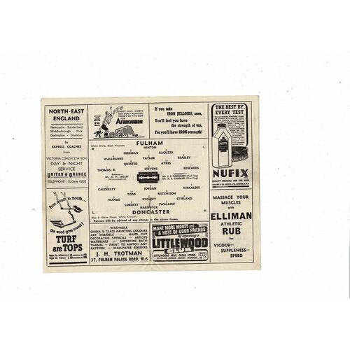 1947/48 Fulham v Doncaster Rovers FA Cup Football Programme
