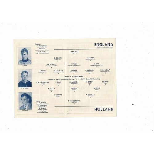 1960 England v Holland U23 Football Programme @ Sheffield Wednesday