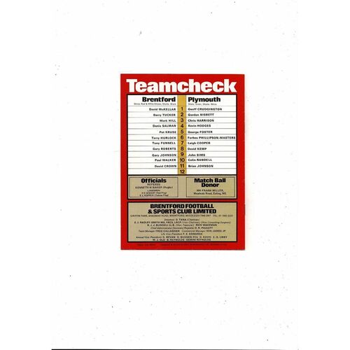 1980/81 Brentford v Plymouth Argyle Football Programme