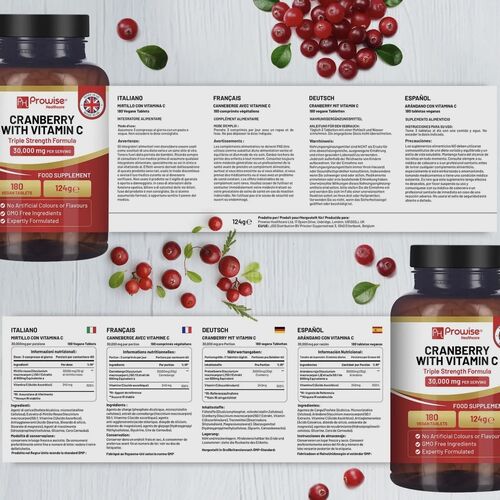 Prowise Cranberry with Vitamin C 30,000mg 180 Tablets