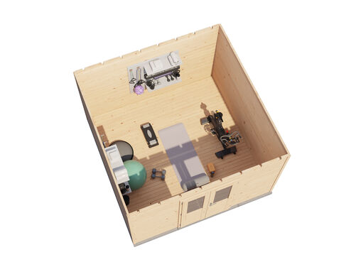 3.6mtr x 3.6mtr 44mm walled Flat Roof Cabin