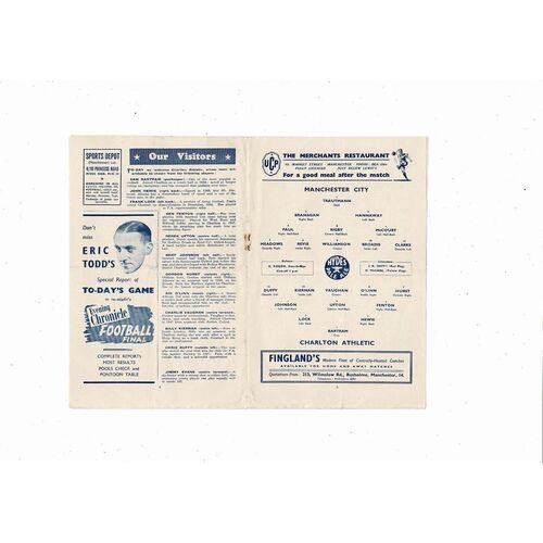 1951/52 Manchester City v Charlton Athletic Football Programme
