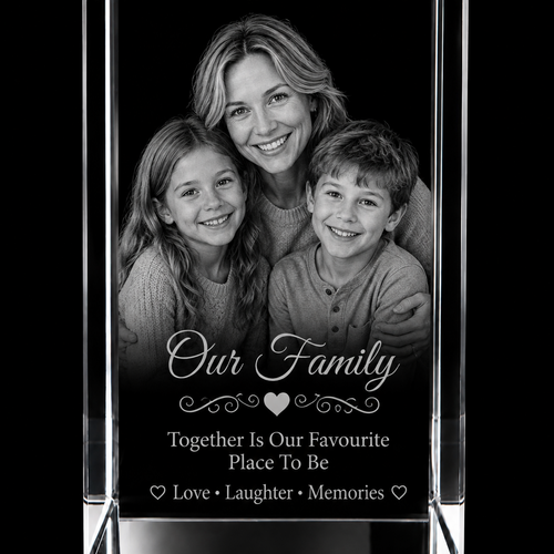 Family 3D Crystal Gifts  | 3d Crystal Shop | 3d crystal glass engraving | Personalised 3d engraving  | 3d crystal photo