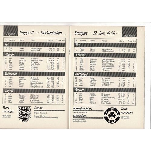 Euro 88 England v Eire Football Programme