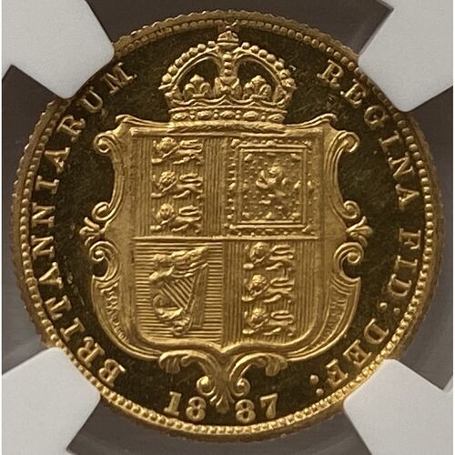 Desirable 1887 proof Queen Victoria shield back gold half sovereign