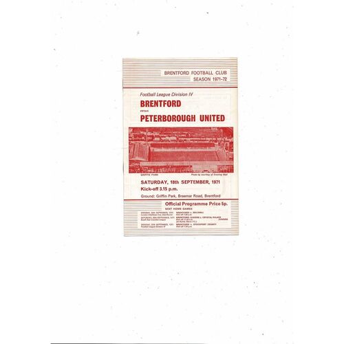 1971/72 Brentford v Peterborough United Football Programme