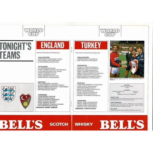 1985 England v Turkey Football Programme