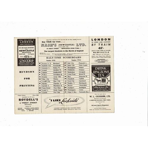 1954/55 Newcastle United v Sunderland Football Programme