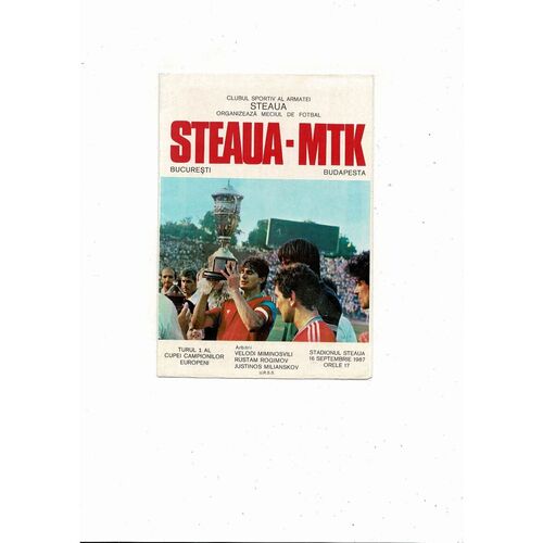 Steaua Bucharest v MTK Budapest European Cup Football Programme 1987/88