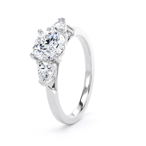 Round and pear diamond trilogy ring