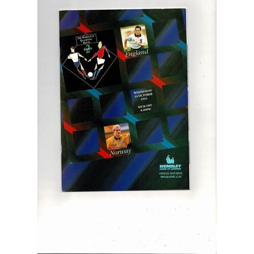 1992 England v Norway Football Programme