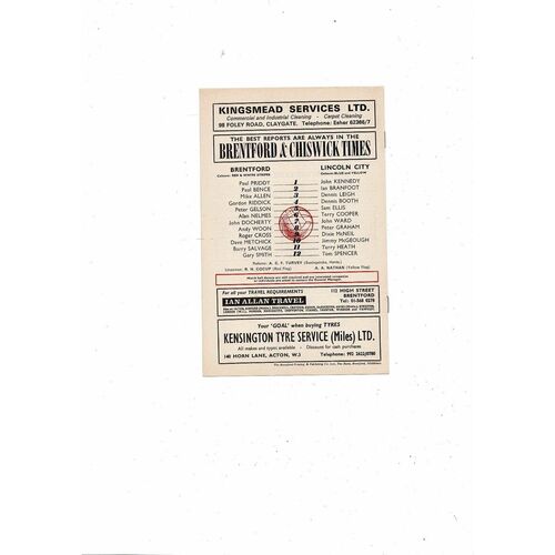 1973/74 Brentford v Lincoln City Football Programme