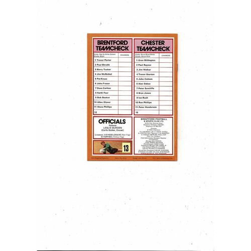 1979/80 Brentford v Chester Football Programme