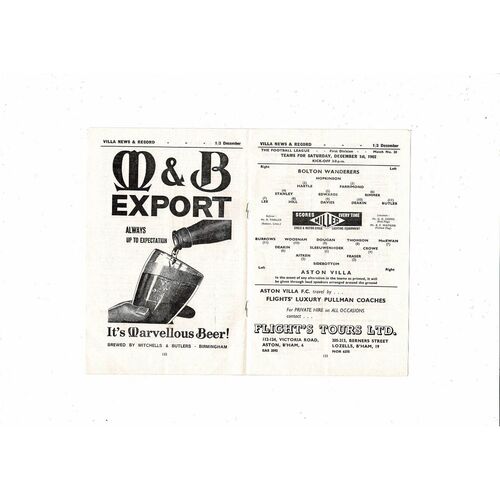 1962/63 Aston Villa v Bolton & Norwich City League Cup Double Football Programme