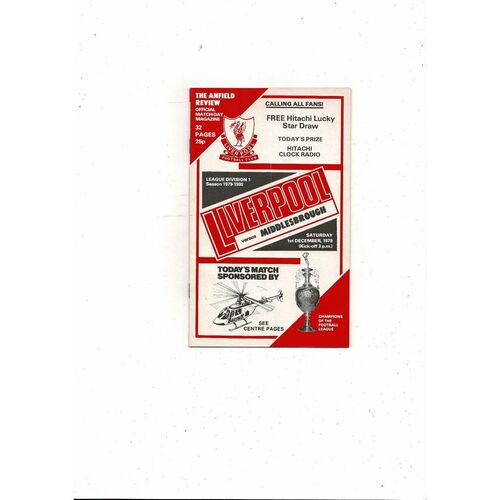 1979/80 Liverpool v Middlesbrough Football Programme