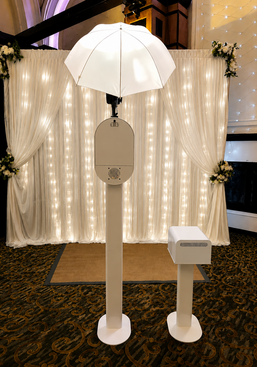 Luxury white starlight curtain backdrop for wedding photo booths and special events.