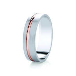 9ct 6mm TWO COLOUR diamond cut off centre single channel contrast ring