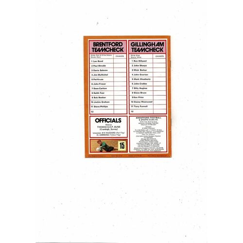 1979/80 Brentford v Gillingham Football Programme