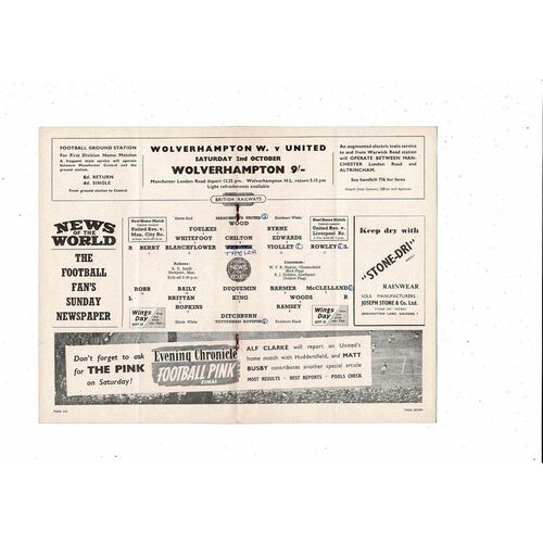 1954/55 Manchester United v Tottenham Hotspur Football Programme