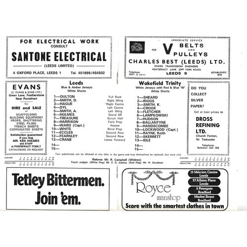 1977/78 Leeds v Wakefield Trinity (26/12/1977) Rugby League Programme