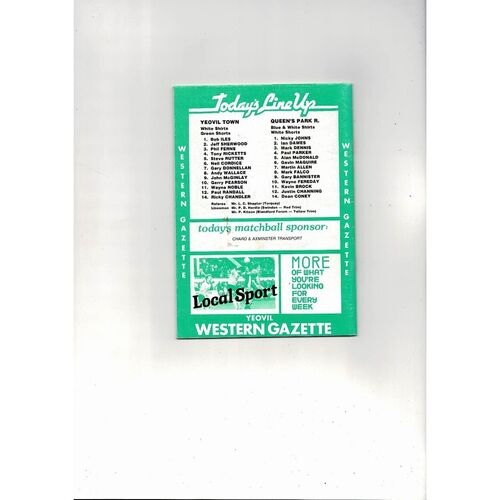 Yeovil Town v Queens Park Rangers FA Cup Football Programme 1987/88