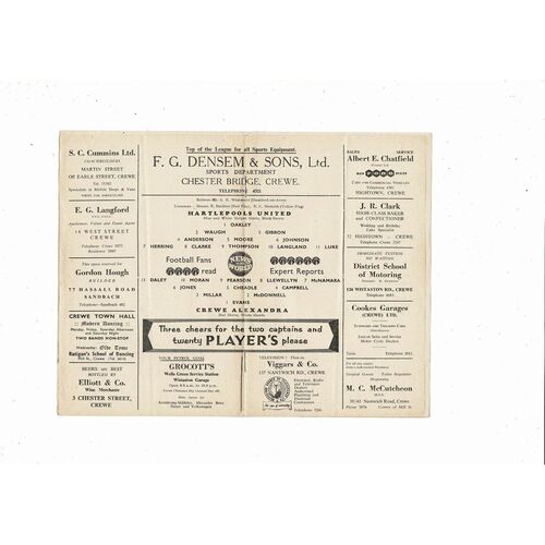 1958/59 Crewe Alexandra v Hartlepool United Football Programme