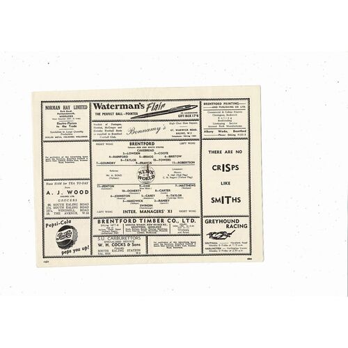 Brentford v International Managers X1 Friendly Football Programme 1955/56