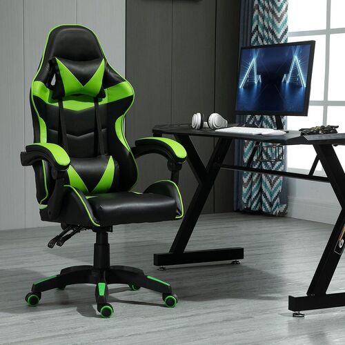 mcc direct Swivel Faux Leather Office Chair Racing Sports Gaming Tilt Computer Desk Chair with Headrest & Lumbar Cushion A