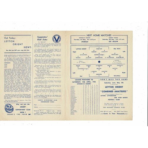 1955/56 Leyton Orient v Millwall Football Programme
