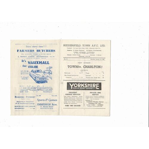 1954/55 Huddersfield Town v Charlton Athletic Football Programme