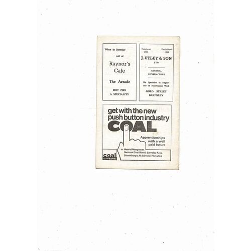 1968/69 Barnsley v Shrewsbury Town Football Programme