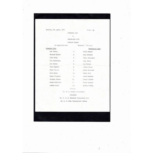 Coventry City v Manchester City Central League Football Programme 1976/77