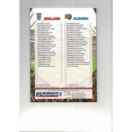 2001 England v Albania Football Programme