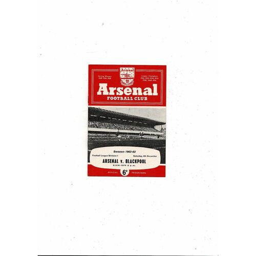 1962/63 Arsenal v Blackpool Football Programme