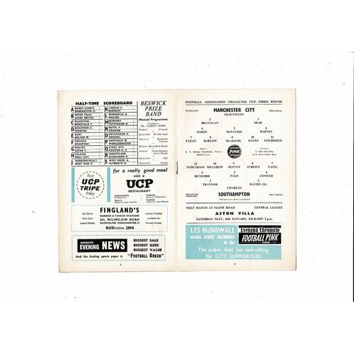 1959/60 Manchester City v Southampton FA Cup Football Programme