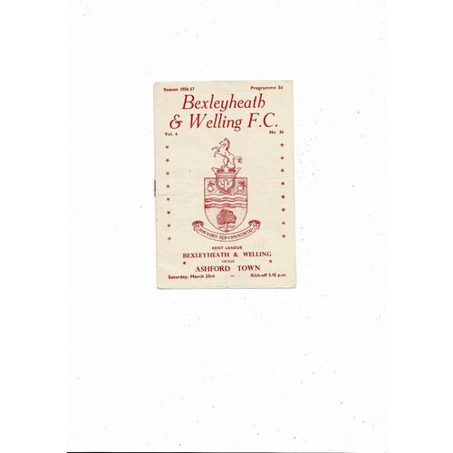 1956/57 Bexleyheath & Welling v Ashford Town Kent League Football Programme