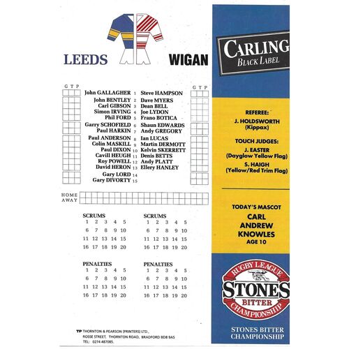 1990/91 Leeds v Wigan (13/04/1991) Rugby League Programme
